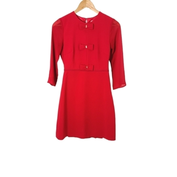 𝅺TED BAKER Red Finna Bow Detail Mini Dress Women's Size  Ted 0/ US 2 - Picture 5 of 15